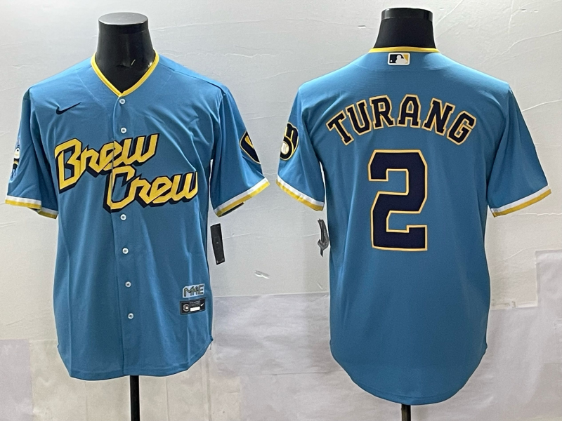 Men 2025 Milwaukee Brewers #2 Turang blue Nike MLB Jersey style 002